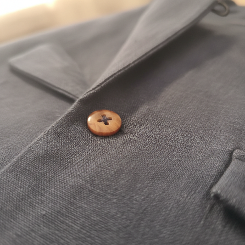 Dettaglio bottoni legno blu navy