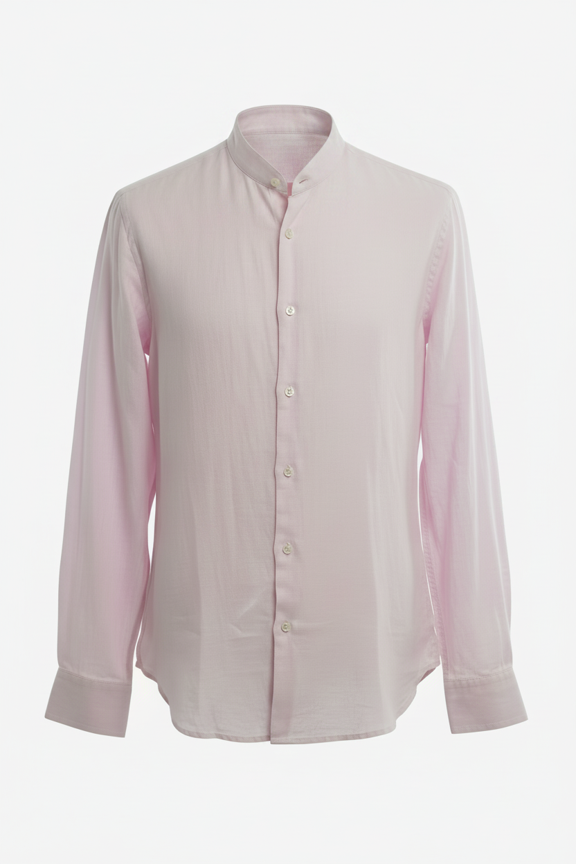 Camicia lino rosa - collo coreana completo
