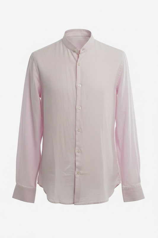 Camicia lino rosa - collo coreana completo