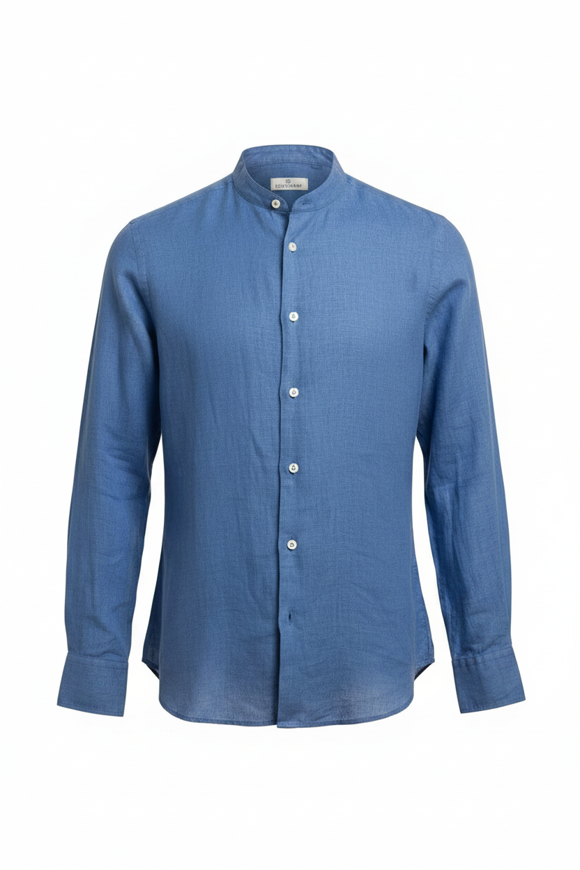 Ghost mannequin camicia lino blu sfondo bianco