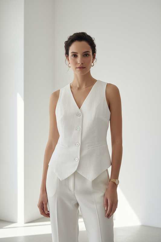 Gilet in Lino - Modella Fronte