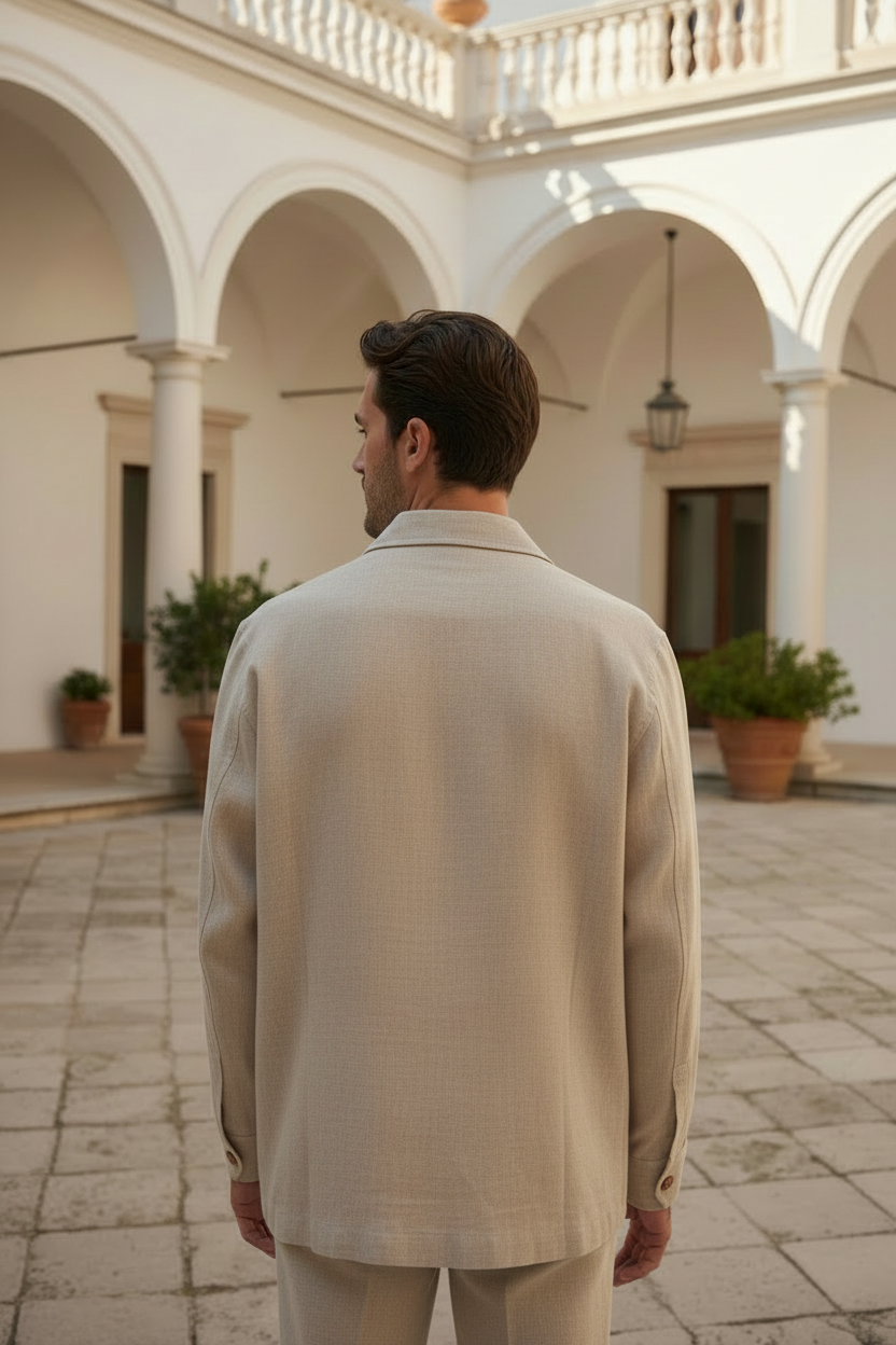 Shacket lino écru modello vista retro