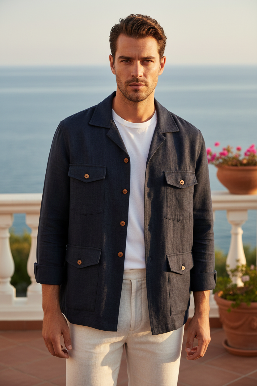 Modello giacca aperta blu navy